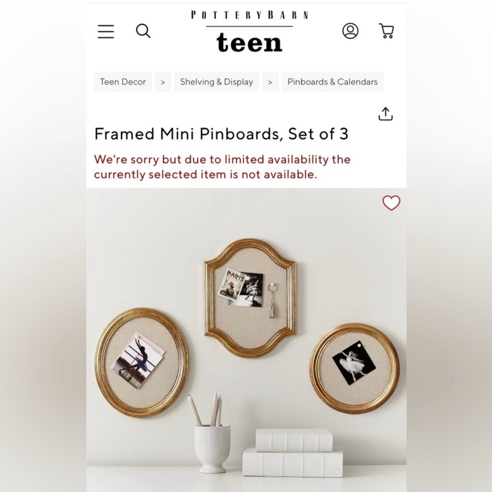 PB Teen framed push pin boards NEW